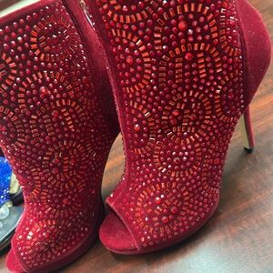 Lauren Lorraine Red Crystal Heeled Boots